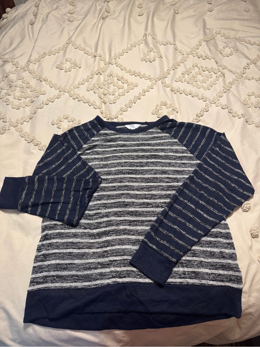 Time and Tru Navy and Gray Striped Raglan Top